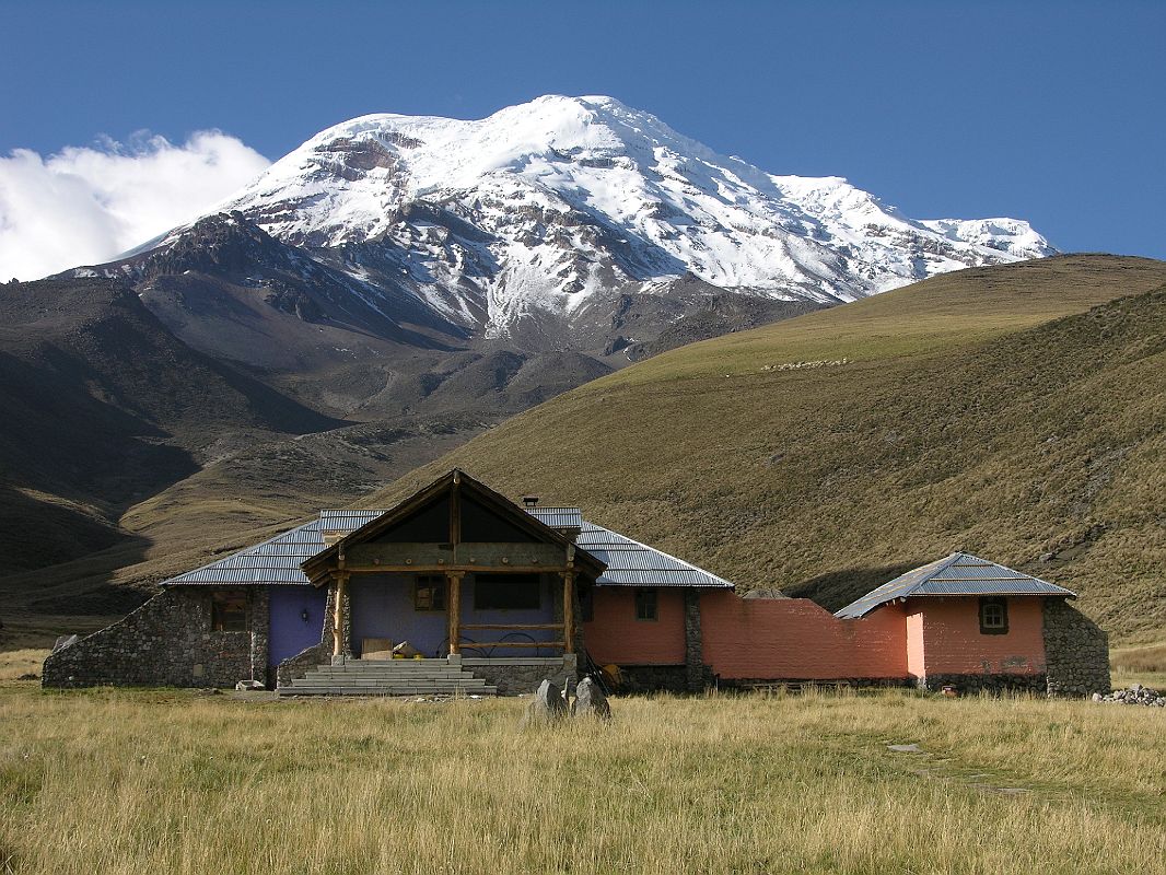 Ecuador Chimborazo 01-02 Estrella del Chimborazo Main Building In The Afternoon With Chimborazo Behind